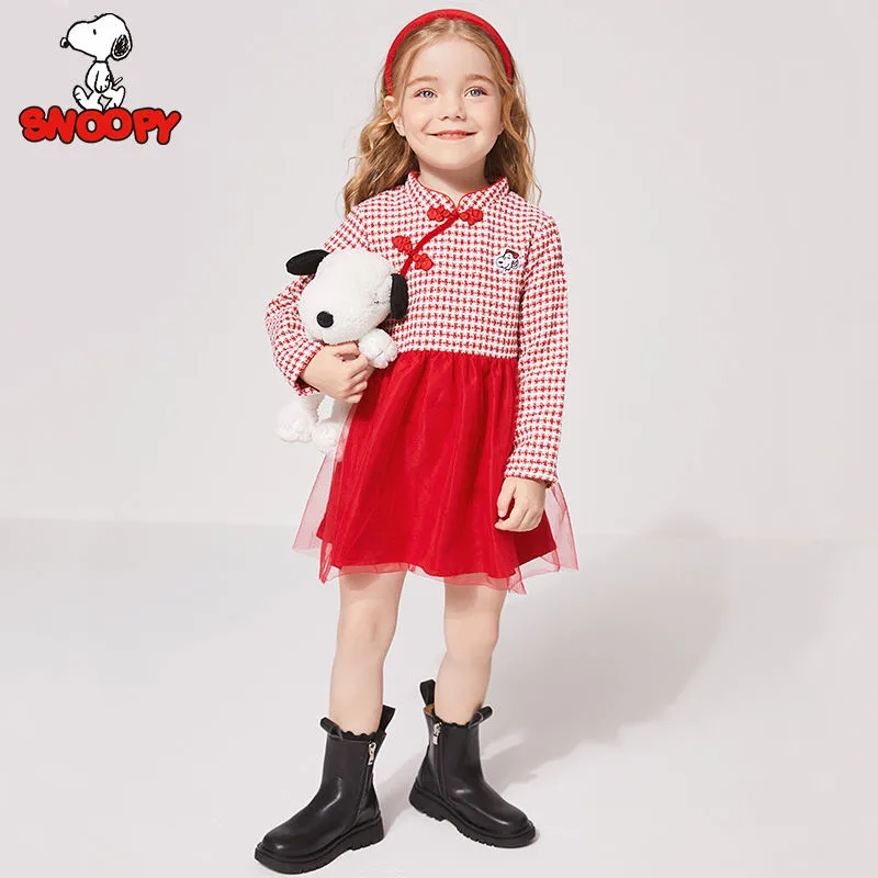 史努比snoopy女童连衣裙春秋新款儿童裙子小女孩国风长袖裙