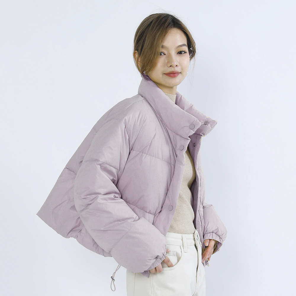 纯色简约加厚女短款立领小个子加厚白鸭绒面包服羽绒_845高清大图