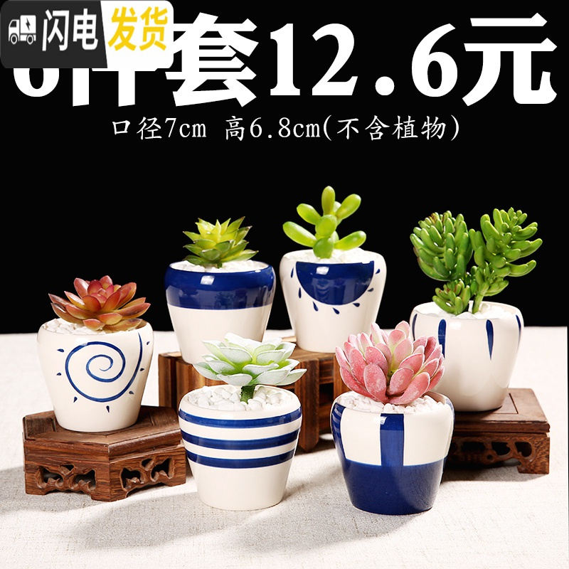 三维工匠花盆陶瓷大号肉肉塑料紫砂绿萝多肉植物多肉花盆 粗陶蓝色花盆4个随机 中等花盆容器高清大图