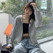 女士外套春秋装2021年新款宽松韩版潮设计感小众连帽短款长袖卫衣莎丞