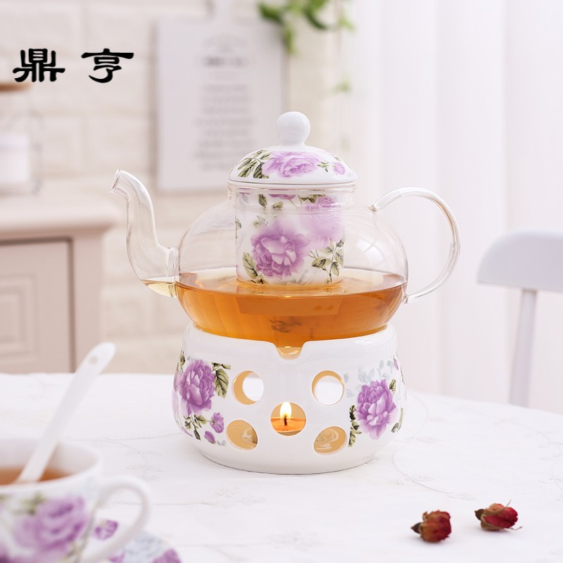 鼎亨花茶壶玻璃耐热水果茶壶套装陶瓷下午茶茶具家用简约耐高温茶