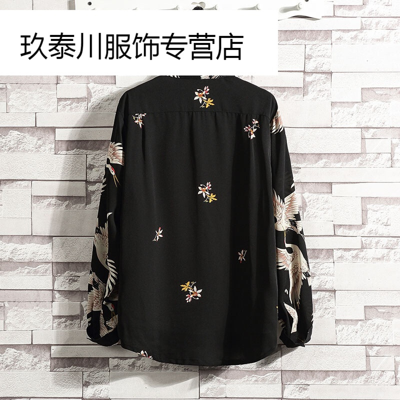 艾莫克男士t恤秋季抖音红同款宁哥刘宇宁摩登兄弟同款衬衫衣服黑色上衣男长袖t恤仙鹤满印花大码情侣款黑色 价格图片品牌报价 苏宁易购玖泰川服饰专营店