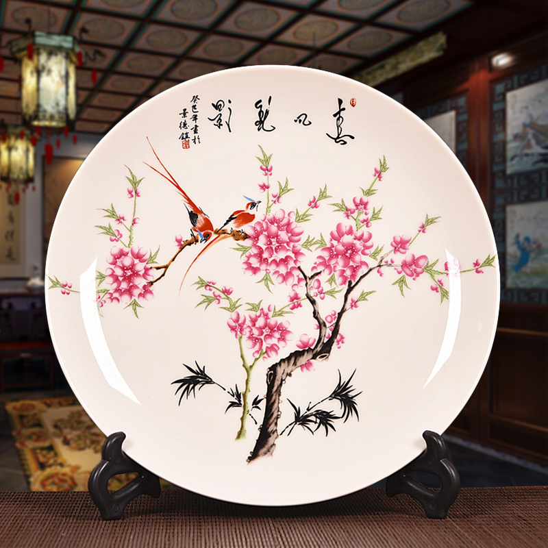 陶瓷家居艺术品摆件装饰盘子摆件酒柜看盘座盘工艺品摆设-马到成功
