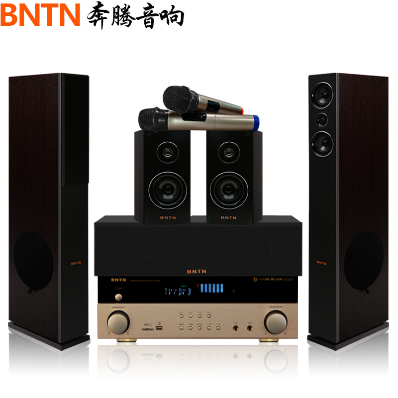 奔腾(BNTN)家庭影院卡拉OK电视音响5.1环绕音响蓝牙同轴光纤木箱影院大功率遥控功放送无线话筒838功放配时尚1号