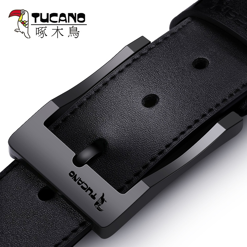 啄木鸟纯男士皮带真皮青年商务休闲韩版时尚学生裤带牛皮针扣木裤高清大图