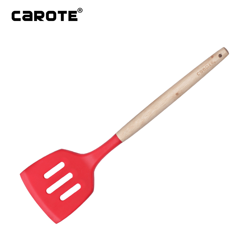 Carote硅胶铲子不粘锅专用炒菜铲厨房汤勺硅胶锅铲 红色木柄漏铲