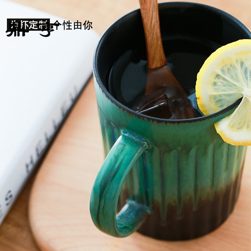 鼎亨景德镇陶瓷马克杯复古茶杯 大容量带把奶茶杯手工磨砂咖啡杯