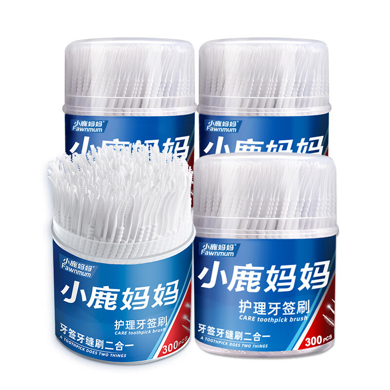 小鹿妈妈深层护理桶装牙签刷300支/桶*3 (共900支)双头缝刷鱼骨软毛高清大图