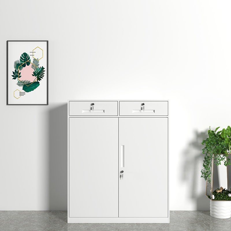 初嘉WJGT-026钢制文件柜窄边资料柜拆装档案柜带锁储物柜纯白二斗矮柜