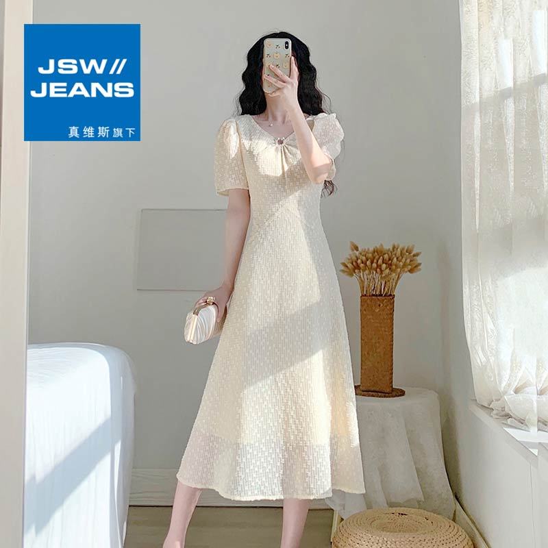 真维斯旗下JSW2022年夏季修身裙子小众设计感减龄气质超仙连衣裙