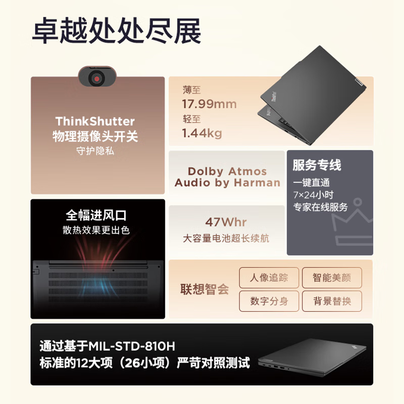 ThinkPad E14 14英寸轻薄便携联想笔记本电脑 R7-7735H 32G 1T 黑 高效办公 AI生态