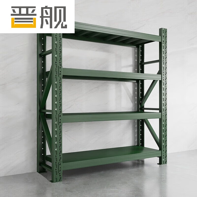晋舰货架仓储库房储物架军绿色四层主架240kg/层中型200*50*200cm