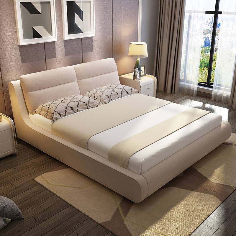 布艺床可拆洗 简约现代双人床1.8米布床榻榻米床婚床主卧家具 1800mm*2000mm_床+椰棕床垫(颜色备注或咨询)_