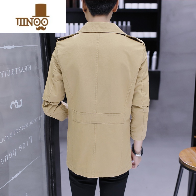YANXU秋季帆布男士外套风衣痞帅中长款潮流西装领成熟稳重休闲夹克高清大图