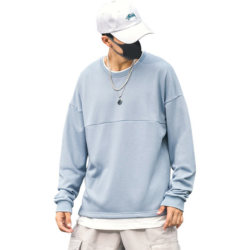 梵克公牛2021新款男士卫衣青少年潮牌纯色假两件宽松休闲上衣男