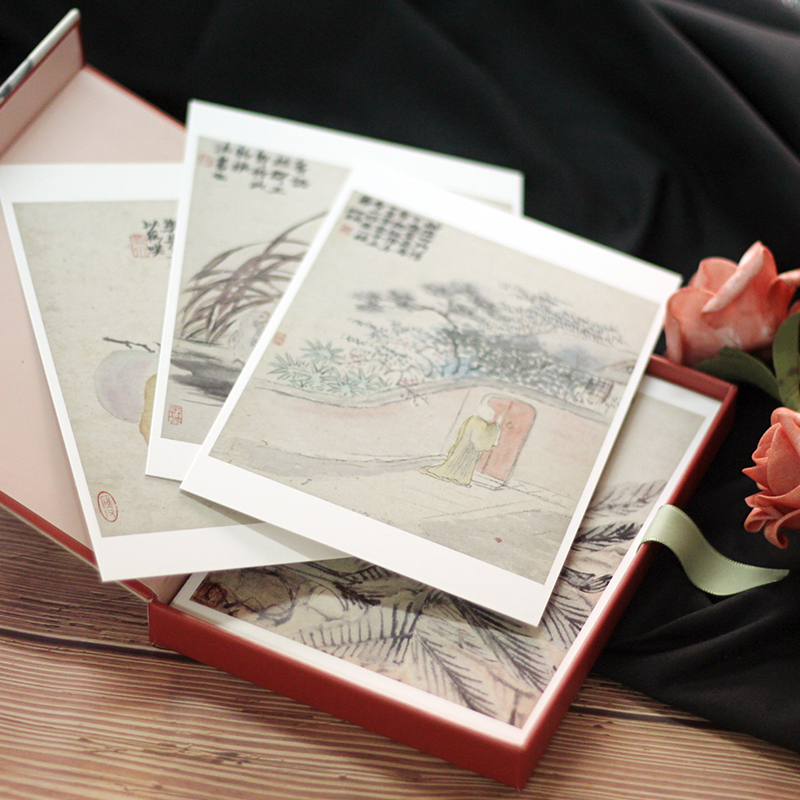 [正版]出类艺术明信片 小院闲窗 金农花鸟画册作品画集创意明信片生日贺卡片/国画明信片唯美中国风/古风古诗词明信片高清大图