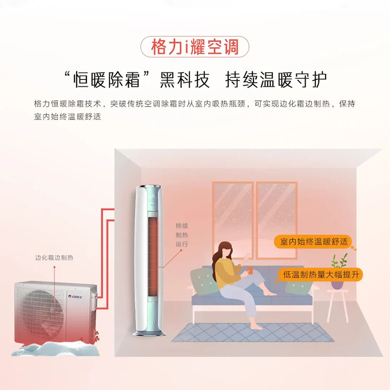 格力I耀恒暖除霜冷热全能WIFI卧室家用变频新一级3匹立式柜机