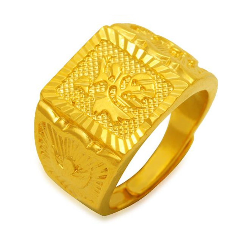 黄金色男款戒指仿金指环饰品活口戒饰送女朋友七夕情人节礼物
