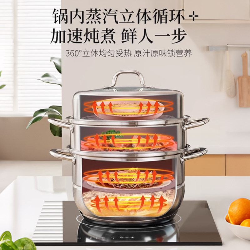 Velosan温仑山不锈钢三层蒸锅30cmA-VE2507高清大图