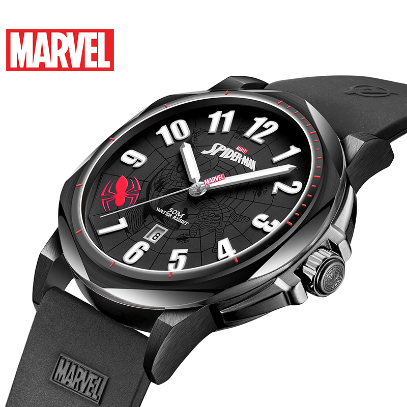 漫威（MARVEL）手表男 防水男士手表 石英表 氟橡胶表带 夜光日历蜘蛛侠同款