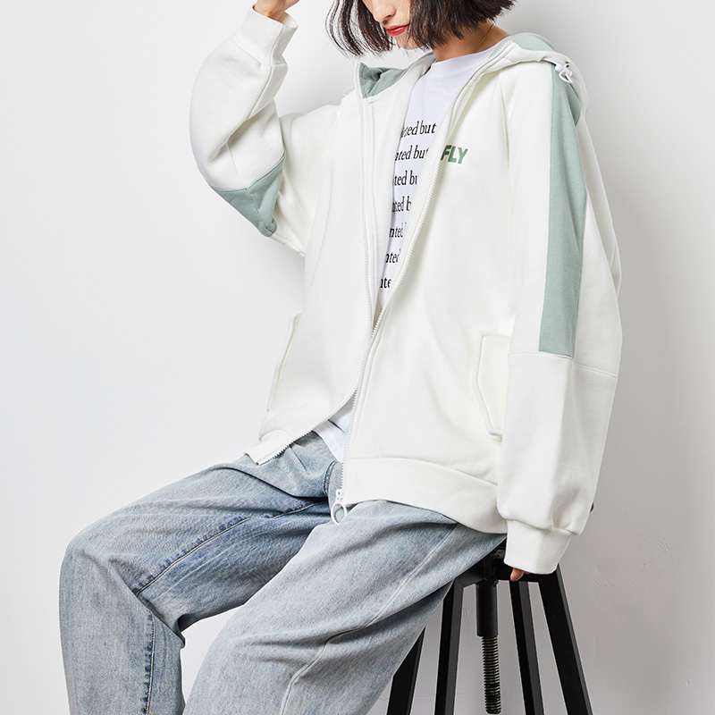 唐狮秋冬新款开衫卫衣女运动韩版宽松百搭连帽拉链盐系外套ins潮