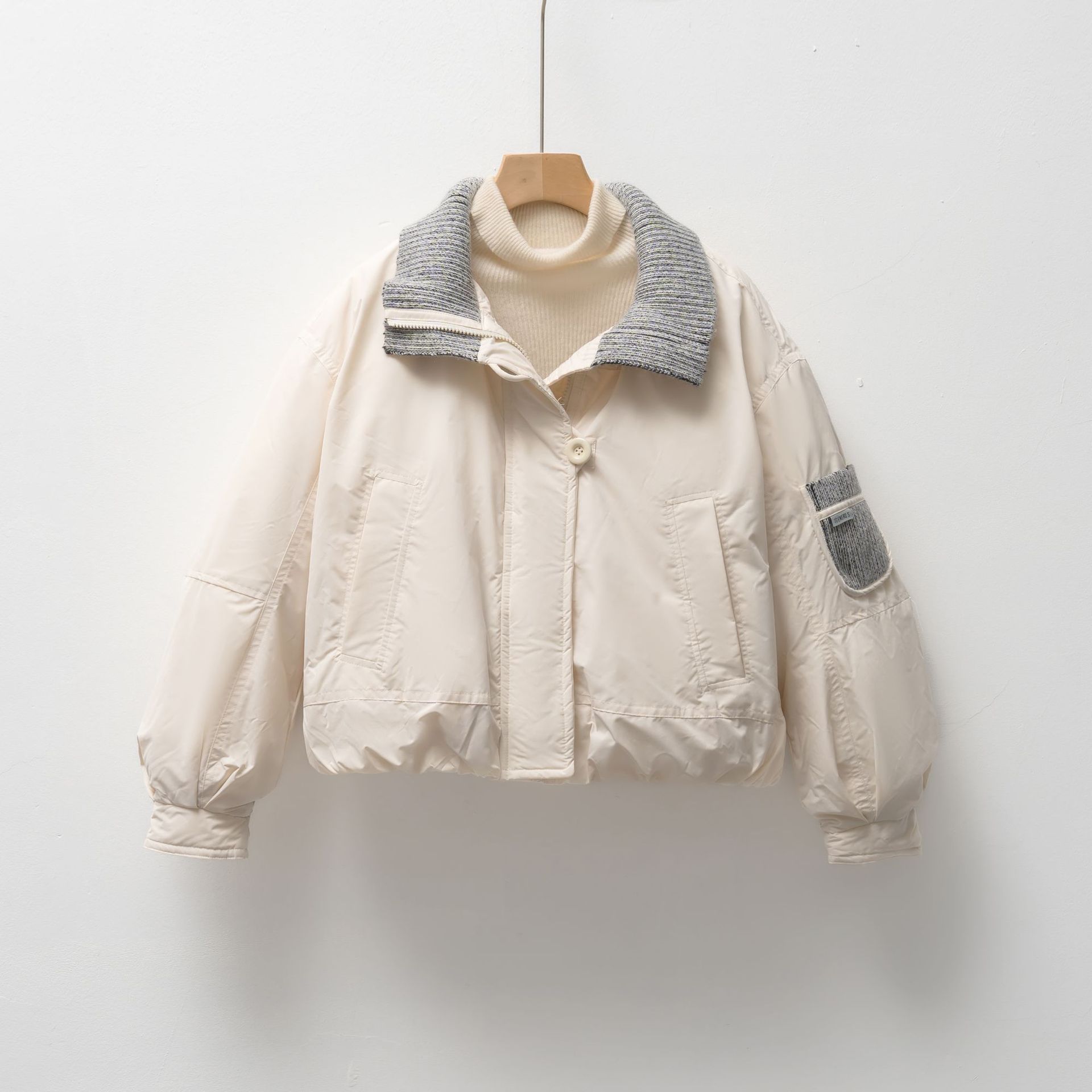 90鸭绒羽绒服女新国标休闲夹克型秋冬简约纯色宽松外套_855272 白色 M