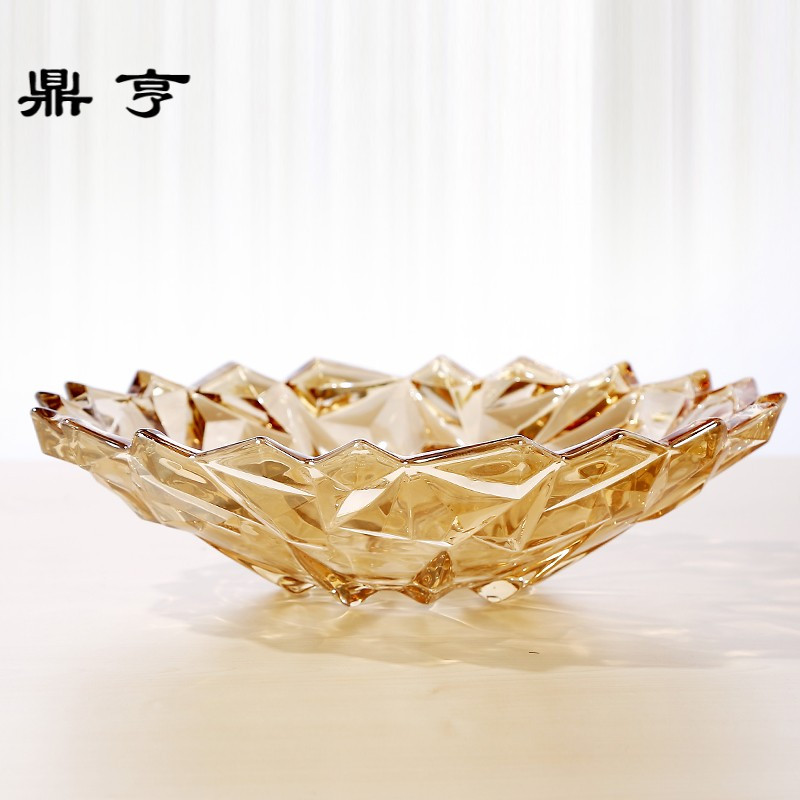鼎亨水果盘玻璃彩色透明欧式家用现代客厅创意茶几糖果干果斗摆件