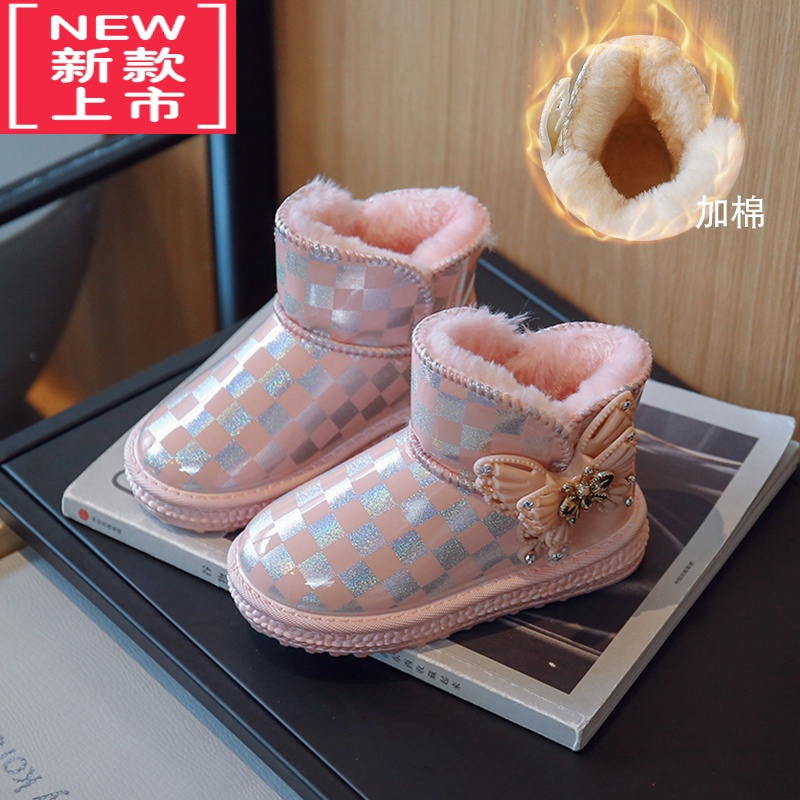 可莉允儿童雪地靴2022冬季加绒女童短靴软底中大童宝宝保暖防滑棉鞋棉靴