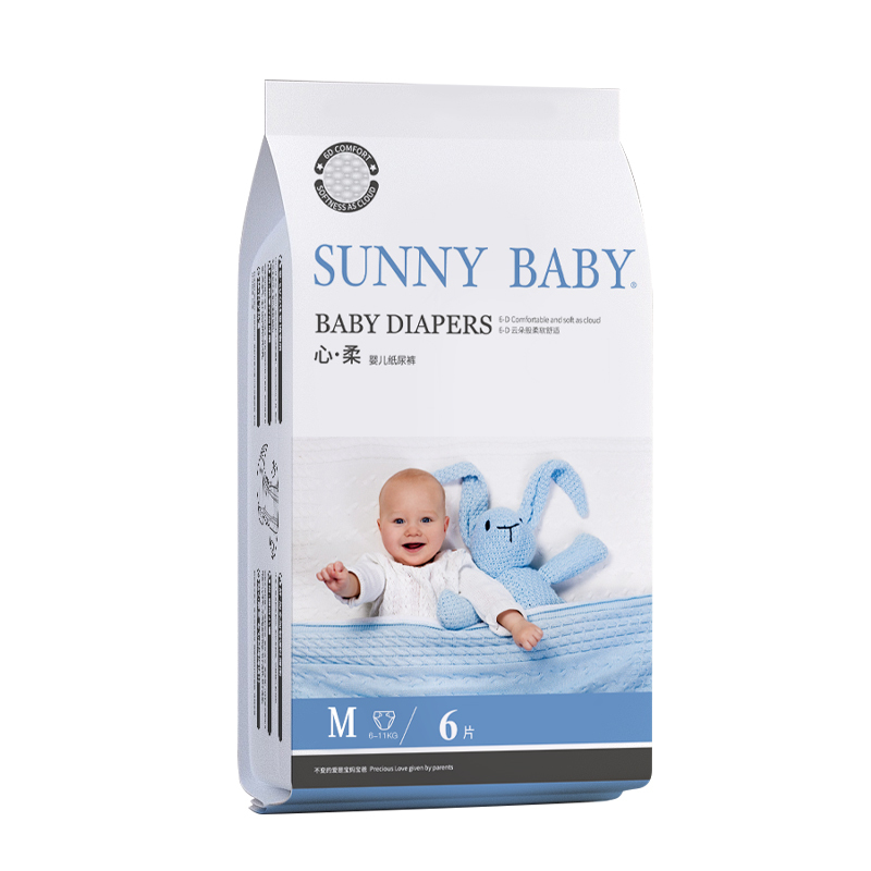 SunnyBaby自营芯柔亲肤干爽纸尿裤M码(12kg以下)6片试用装透气轻薄新生儿婴儿纸尿裤