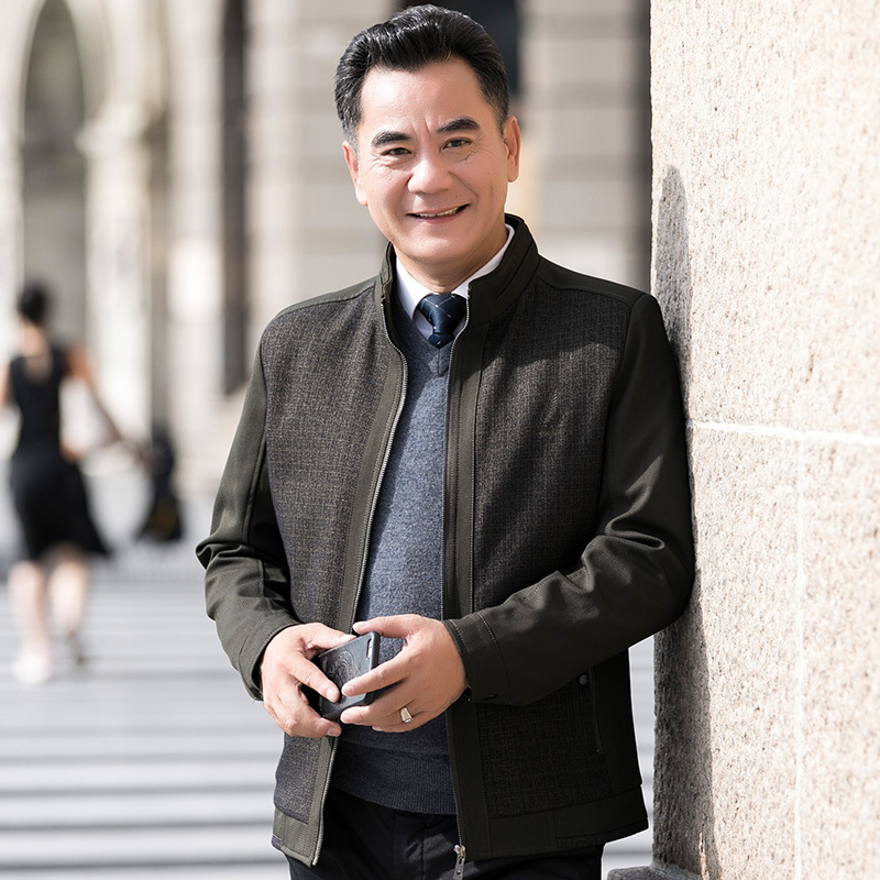 suntek中老年人爸爸春装外套休闲4050岁男士春季薄款夹克上衣爷爷装60