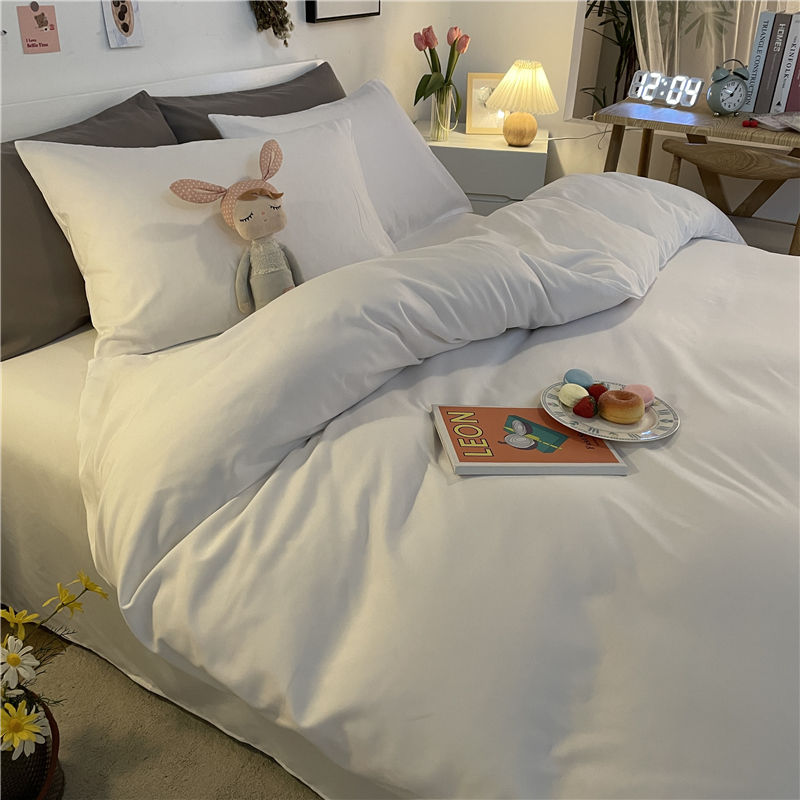 南极人磨毛四件套春秋床单被套三件套床上用品学生宿舍单双人被罩 2.0m四件套被套200x230 纯色-白色