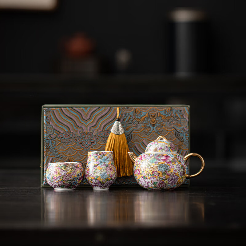 苏氏陶瓷/SUSHI CERAMICS J1043 鎏银万花福禄一壶二杯 (单位:套)