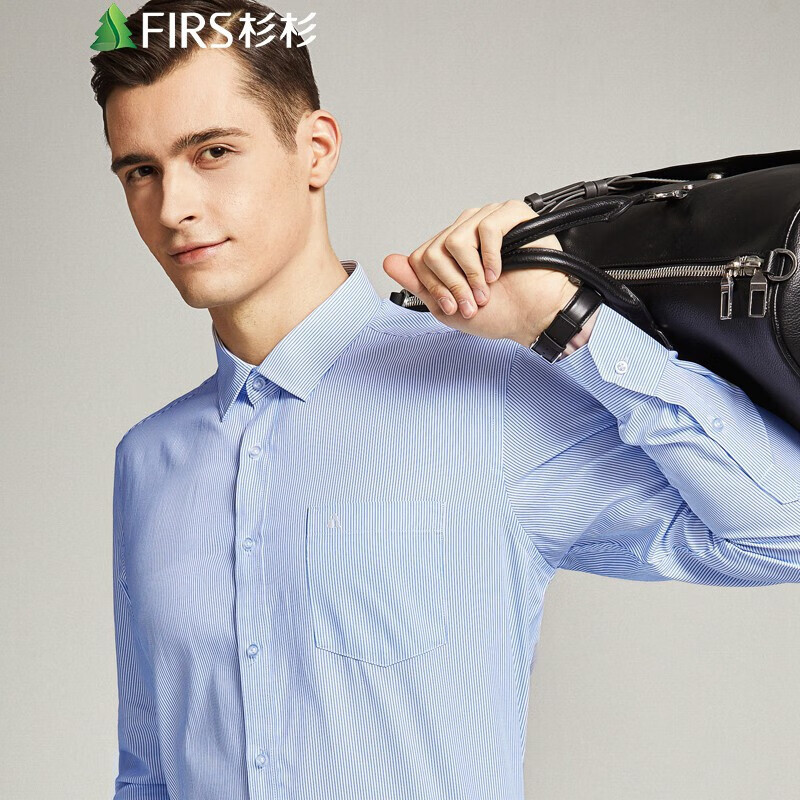 杉杉firs长袖衬衫男春秋装商务休闲正装男士条纹衬衣