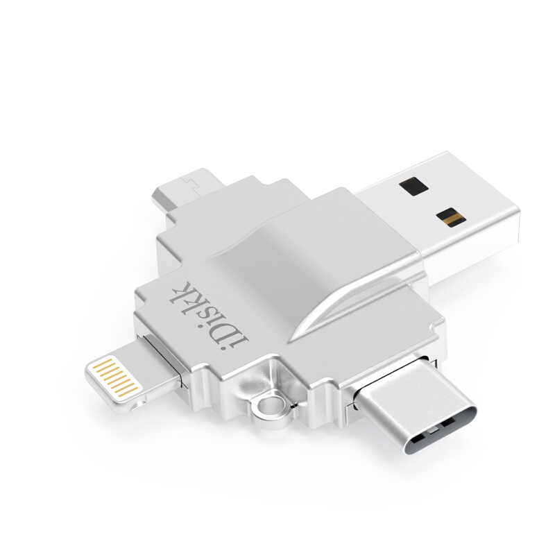 iDiskk USB3.0 四合一读卡器 iPhone/苹果/安卓OTG/Typ-C TF卡扩容器（不含内存卡）