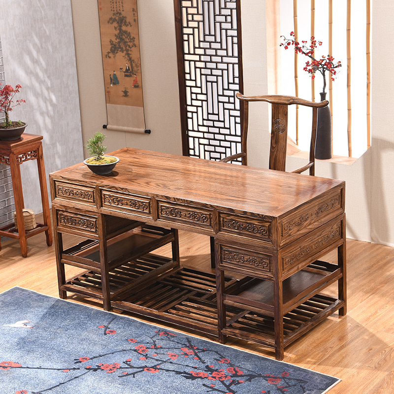 花千紫中式书桌仿古办公桌榆木书法桌画案实木写字台明清古典中医馆诊