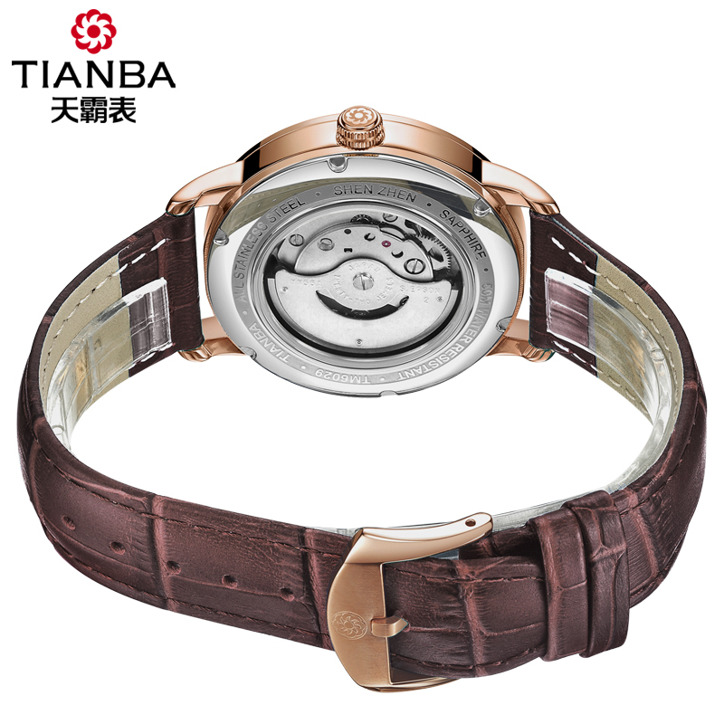 天霸(TIANBA)名仕系列男士简约时尚全自动机械表不锈钢商务皮带表 机械表 男TM6029.02PC