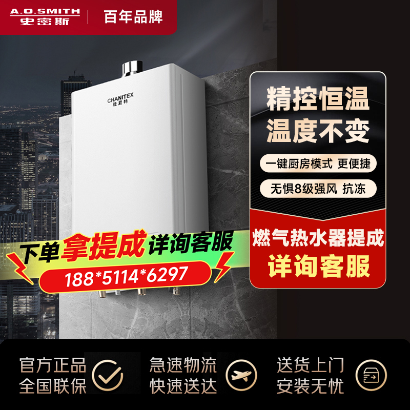 史密斯佳尼特16升燃气热水器 加厚磷脱氧铜换热器 负压燃烧更安全 恒温大水量 家用天然气JSQ31-TEA