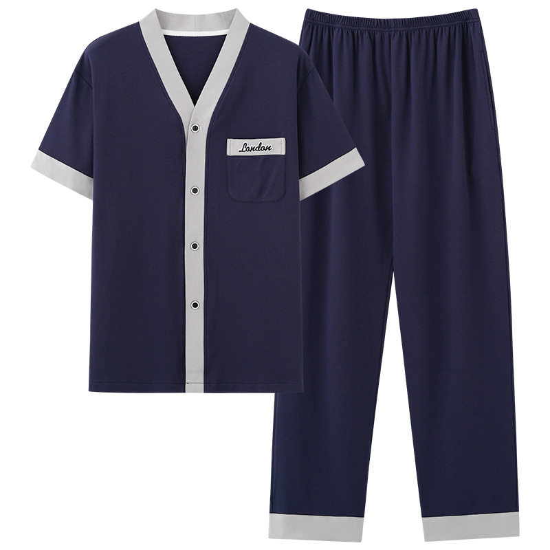 2026新款睡衣男款夏季薄款开衫短袖短裤仿棉拉架可外穿家居服套装高清大图