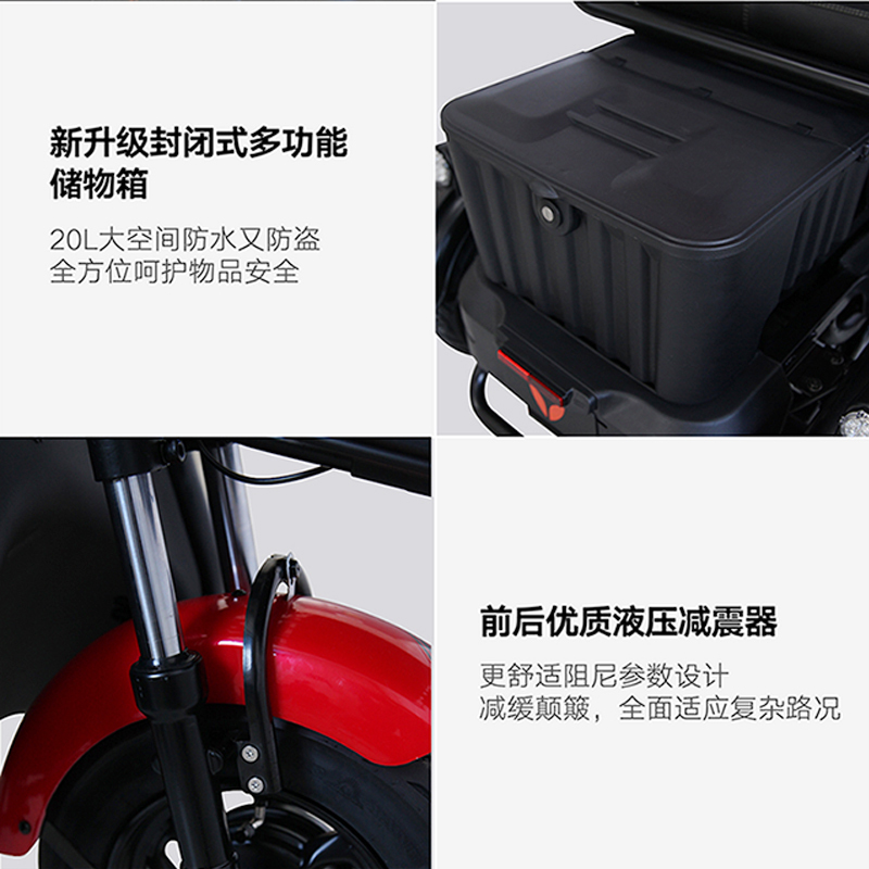 雅迪电动三轮车48V20A乐酷2020雅迪电瓶三轮铅酸代步车 新塔夫绸白