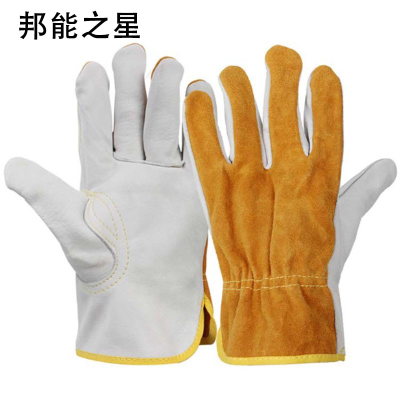 邦能之星电焊手套牛皮耐用耐磨透气隔热防烫焊工机械焊接火花防护劳保手套N58175高清大图