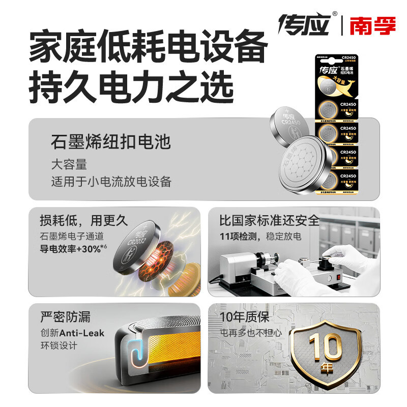 传应南孚 CR2450纽扣电池5粒 3V锂电池 适用宝马沃尔沃等汽车钥匙遥控器表测量仪等cr2450