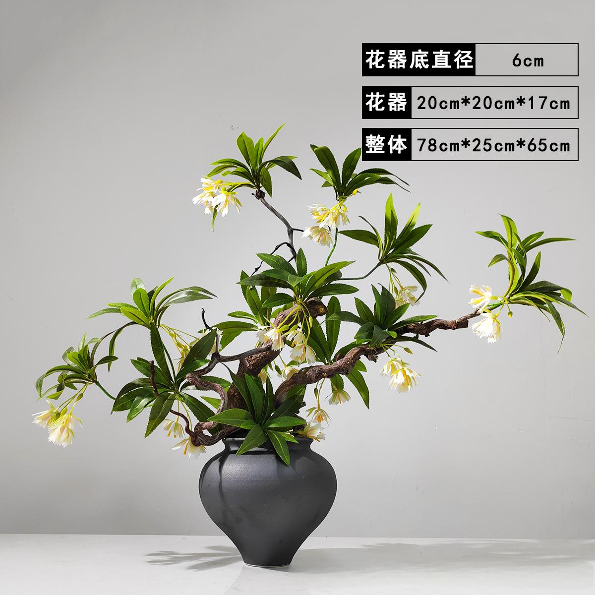 小窝厘 新中式仿真花艺假花绿植样板房软装饰品桌面摆件(陶瓷花器+龙柳枝+仿真花)货号1460高清大图