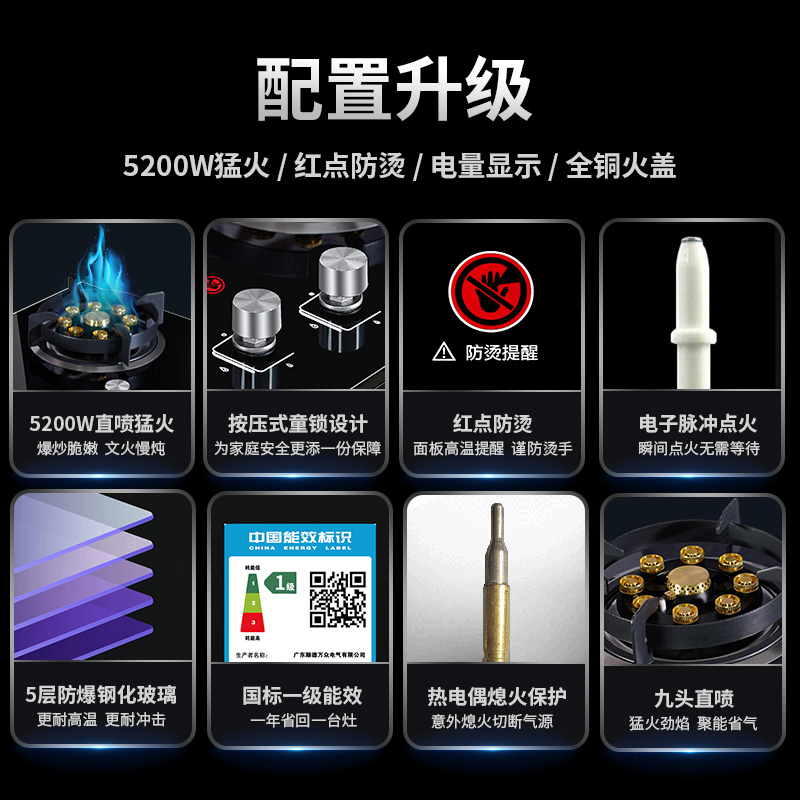 尊威燃煤气双灶猛火大火力750大面板大尺寸650*350-700*400大开孔全包底壳|5.2KWB002-A(液化气)高清大图