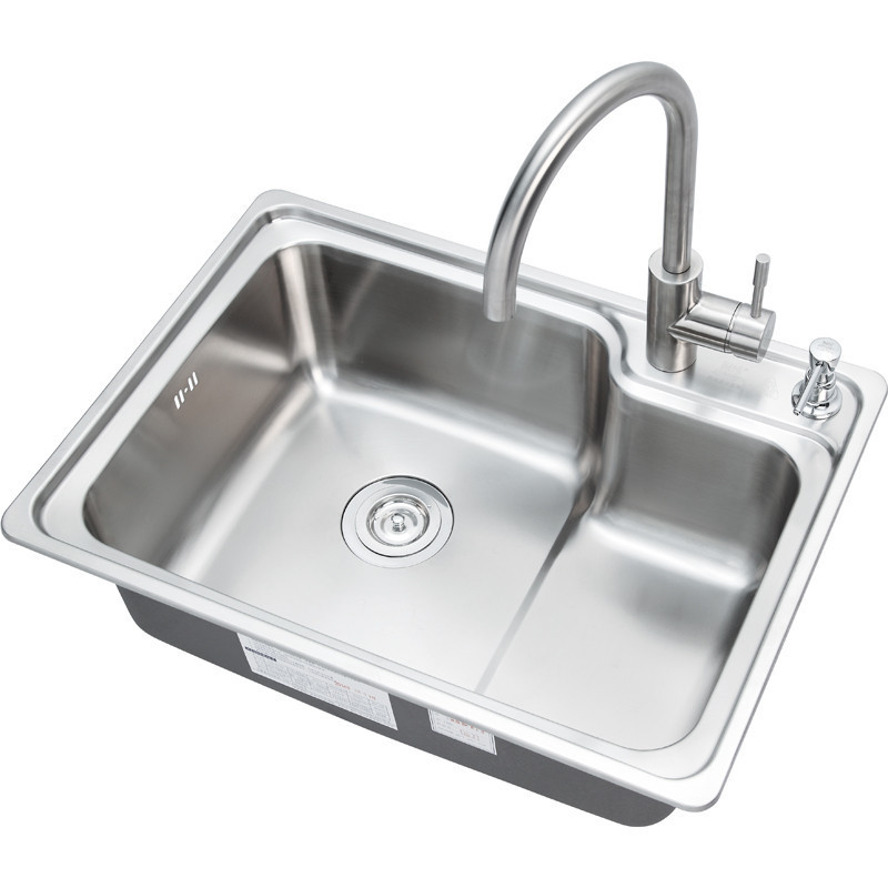 墨林洗菜盆单槽厨房304不锈钢一体成型加厚洗碗池水盆大水槽套餐