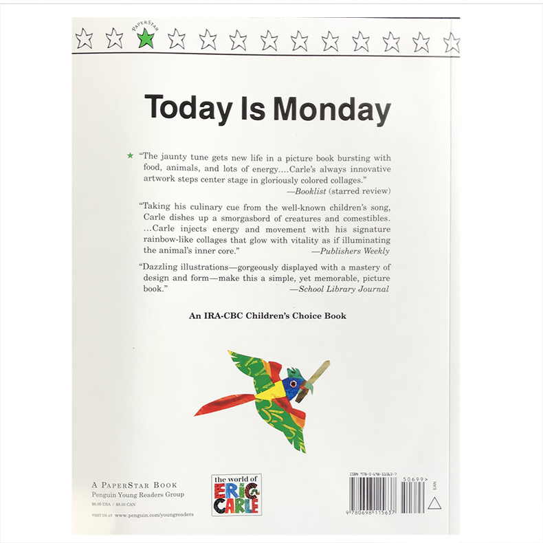 [正版]送音频 英文原版Today Is Monday今天是星期一艾瑞卡尔爷爷Eric Carle儿童儿歌童谣经典绘本亲高清大图