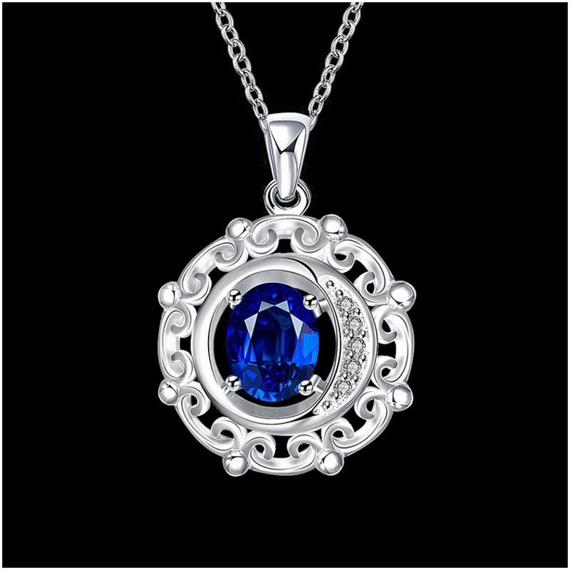 N035 Women Silver Necklace韩版镀纯银复古花坠锁骨链女项链送女朋友七夕情人节礼物