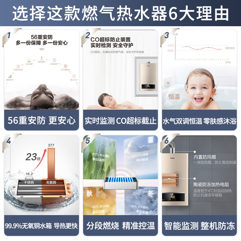 海尔(Haier)欧式抽油烟机烟灶热套餐17m³大吸力烟机+4.2KW灶+13升热水器T6V+Q235+13ZDS天燃气