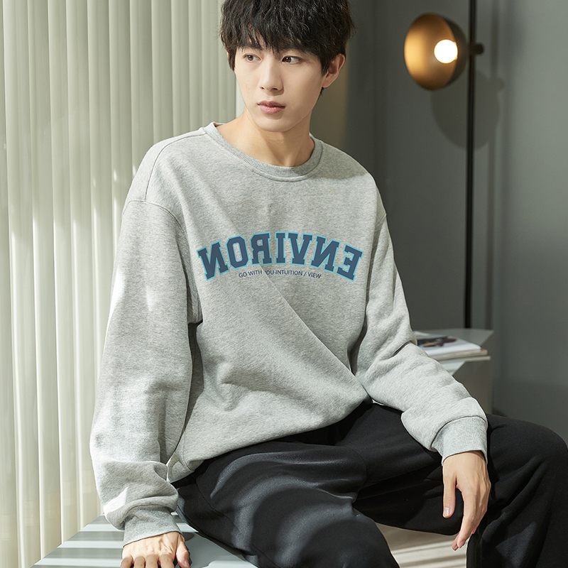 唐狮新款圆领卫衣男春秋季黑色无帽美式卫衣套头男士上衣潮牌