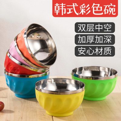 不锈钢泡面碗带盖宿舍学生饭盒上班便携保温便当盒饭碗大号带筷勺 13cm百合碗[无盖无勺子] 碗+青花瓷二件套