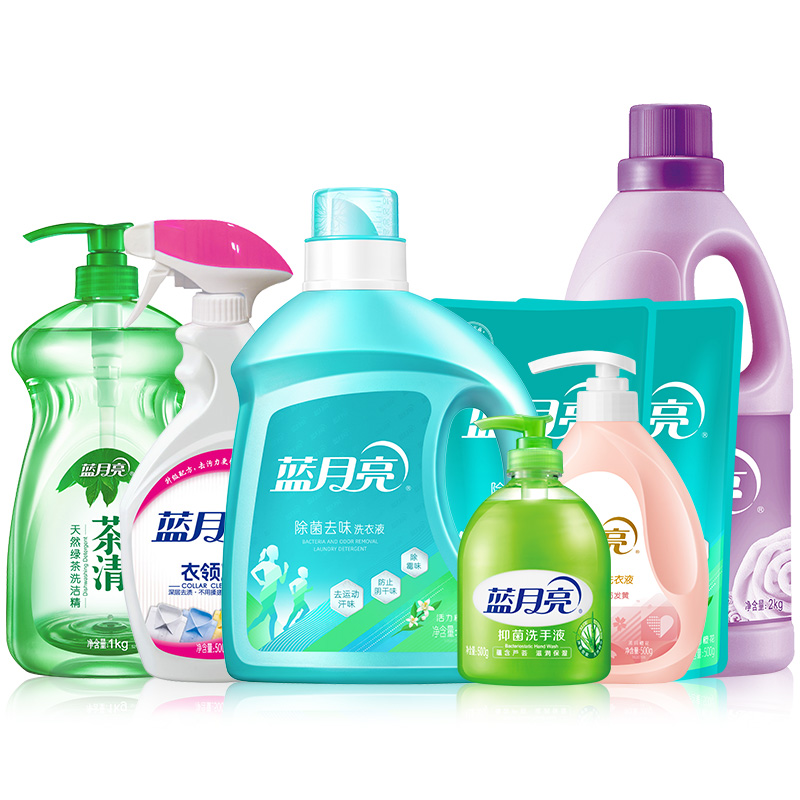 蓝月亮清洁套装(除菌洗+内衣洗+柔顺剂+衣领净+洗洁精+洗手液)15斤/套高清大图